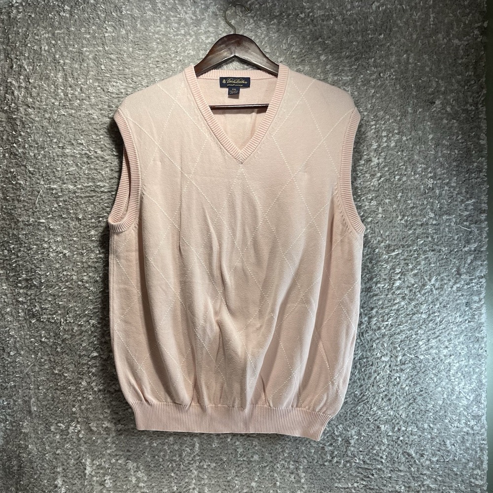 Brooks Brothers Sweater Vest Mens XXL Pink V Neck Argyle Supima Cotton Preppy